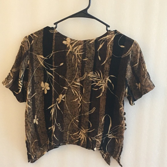 Rabbit Rabbit Rabbit Design -Size 8M- Short Sleeve Blouse-Brown Floral-Leaves~US - Picture 2 of 14